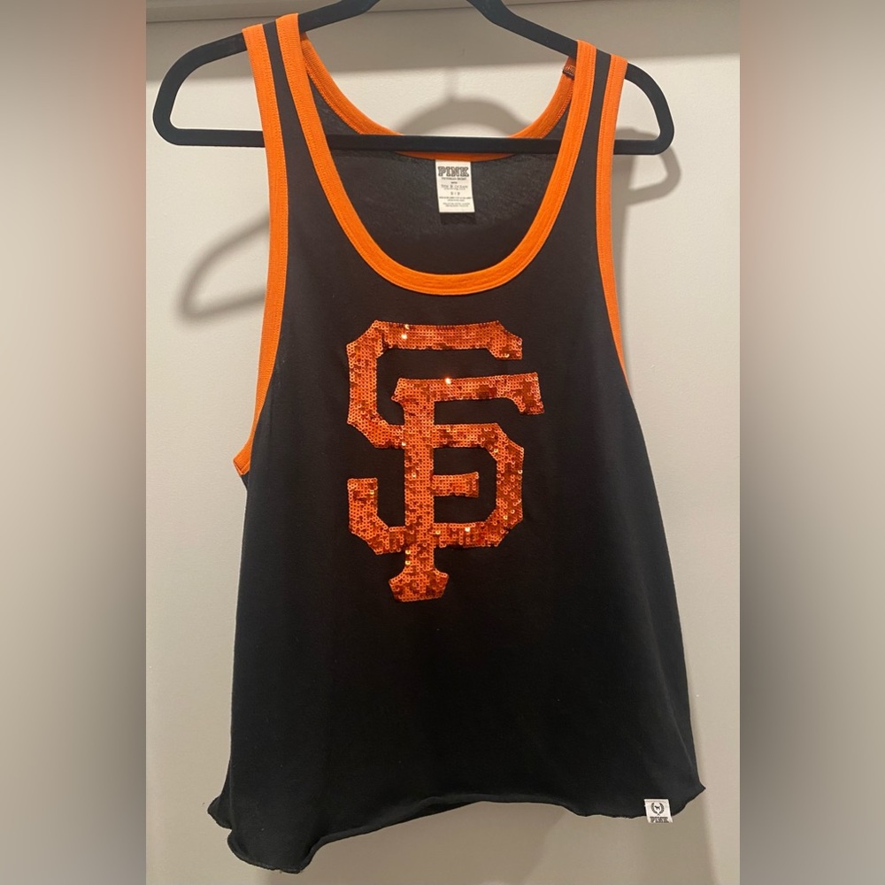 Victoria's Secret VS PINK San Francisco SF Giant Black & Orange Sequin Tank Top - Picture 4 of 15